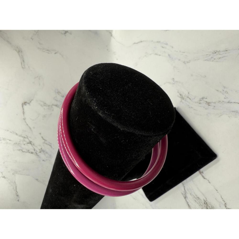 80s Fabulous Fuchsia 8” Hoop Bracelets Double the Fun - Picture 2 of 5